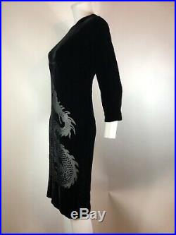 Rare Vtg Alexander McQueen SS1997 Sheer Chinese Dragon Velvet Dress Sz 42 S/M