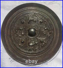 Rare, outstanding Sui-Tang Chinese silvered bronze mirror with dragons