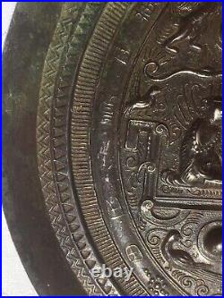 Rare, outstanding Sui-Tang Chinese silvered bronze mirror with dragons
