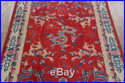 Red Dragons Art Deco Chinese Oriental Area Rug Pictorial Hand-Knotted Red 9x12