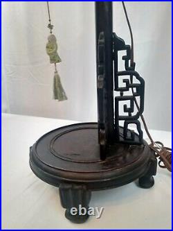 Republic Period Chinese Dragon Tasseled Table Lamp with Covered Wood and Loomed