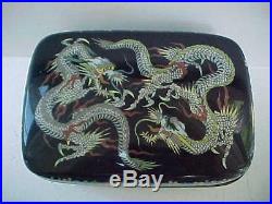 SIGNED Antique Asian Chinese Cloisonne Dragons Box