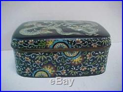 SIGNED Antique Asian Chinese Cloisonne Dragons Box