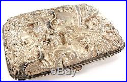 STUNNING SUPERB 1800s CHINESE EXPORT WARE DRAGON SILVER CIGARETTE CASE, SIGNED