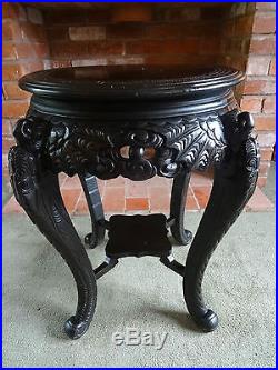 SUPERB 19thc PERIOD ANTIQUE CHINESE DRAGON CARVED TABLE & 4 MATCHING ARMCHAIRS