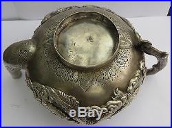 SUPERB ANTIQUE CHINESE EXPORT SILVER DRAGON TEAPOT c. 1900