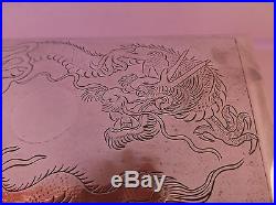 SUPERB ANTIQUE CHINESE SOLID SILVER BOX DRAGON DECORATION TACK HING MAKER