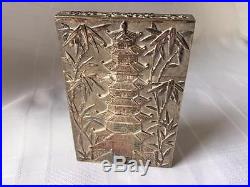 SUPERB ANTIQUE CHINESE SOLID SILVER DRAGON & TEMPLE CARD CASE HALLMARKED
