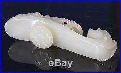 SUPERB ANTIQUE CHINESE WHITE JADE BELT HOOK WITH DRAGON