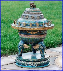 SUPERB! Large Antique Chinese Bronze Cloisonne Vase Censer Lion Dragon Immortals