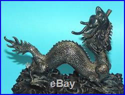 Superb Rare Antique Chinese Solid Silver Dragon Figure Incense Burner