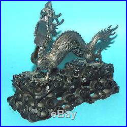 Superb Rare Antique Chinese Solid Silver Dragon Figure Incense Burner