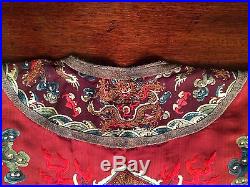 Scarce Antique Chinese Silk Embroidery Five Claw Nine Dragon Robe, Guangxu