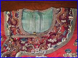 Scarce Antique Chinese Silk Embroidery Five Claw Nine Dragon Robe, Guangxu