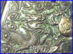 Signed Antique 15 Chinese Silver Gilt Enamel Jardinière Flower Pot Dragons Fish