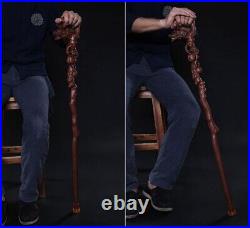 Solid Chinese Rosewood Walking Stick Cane Wooden Dragon Carved Handle Gift