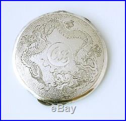 Sterling Silver Chinese Dragon Powder Compact Pocket Mirror. Lee Yee Hing c1930