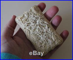 Stunning Antique Chinese Carved Card Case Dragons with orig. Box