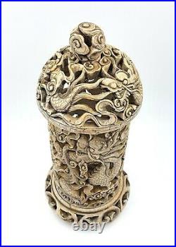 Stunning Antique Chinese carved stone dragon incense burner
