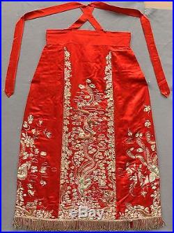 Stunning CHINESE ANTIQUE WEDDING SKIRT Gold Embroidery Yin Yang Dragon