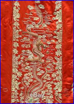 Stunning CHINESE ANTIQUE WEDDING SKIRT Gold Embroidery Yin Yang Dragon