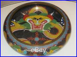 Stunning Large Antique Signed Chinese Cloisonne 5 Toed Dragon Bowl