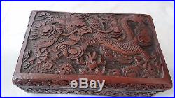 Superb Antique Chinese Carved Dragon Cinnabar Lacquer Box