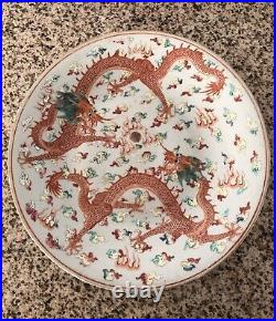 Superb Antique Chinese Famille Rose Dragon Charger Plate