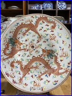 Superb Antique Chinese Famille Rose Dragon Charger Plate