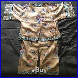 Superb Antique Chinese Silk Jacket & Trousers Gold Thread Dragons Design
