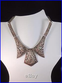 Superb Antique Chinese Sterling Silver Necklace Dragon Pattern