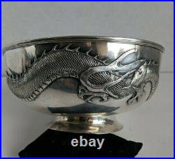 Superb CHINESE Export Sterling Silver Footed Bowl-Applied Dragon No Monogram