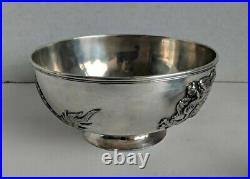 Superb CHINESE Export Sterling Silver Footed Bowl-Applied Dragon No Monogram
