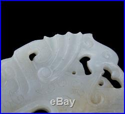 Superb Chinese Carved Nephrite Dragon Hetian White Jade Curved Plaque Pendant