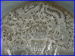 Superb Chinese Carved & Pierced Mother Of Pearl Shell Dragon & Phoenix W Stand