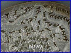 Superb Chinese Carved & Pierced Mother Of Pearl Shell Dragon & Phoenix W Stand