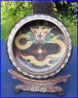 Superb Elaborate 19thC Antique Chinese Cloisonne Dragon Bowl / Dish