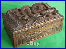 Superb Indian 1945 Vintage Hard Wood Storage Box Amazing Carved Chinese Dragon