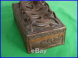 Superb Indian 1945 Vintage Hard Wood Storage Box Amazing Carved Chinese Dragon