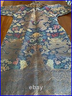 Superb Rare Vintage Chinese Silk Dragon Robe with 9 Dragons & 5 Claws