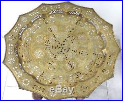 Superb chinese tea table brass carved tray dragon 32 inches vietnam 19th