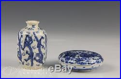 TWO PC LOT ANTIQUE CHINESE BLUE WHITE PORCELAIN DECORATED WITH DRAGONS