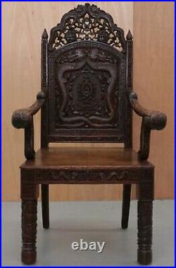 The Queens Own Royal 5th Battalion India Carved Chinese Export Dragon Armchair