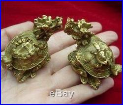 Tibet pair carved trad copper Dragon Turtle Statues 2pcs
