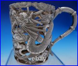 Tuck Chang Chinese Sterling Silver Cup Holder Dragon Clouds Bamboo Handle #3843