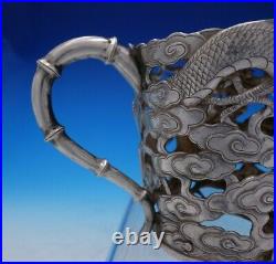 Tuck Chang Chinese Sterling Silver Cup Holder Dragon Clouds Bamboo Handle #3843