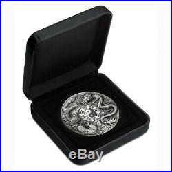 Tuvalu 2019 Dragon Phoenix Chinese Mythical Creatures $5 5 Oz Silver Antiqued