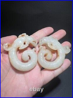 Two 2.18-inch Chinese antique jade dragons