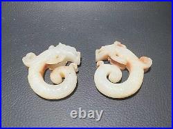 Two 2.18-inch Chinese antique jade dragons