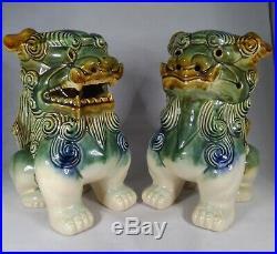 Two (2) Vintage Chinese Asian Glazed Ceramic Foo Dragon Dog Statues